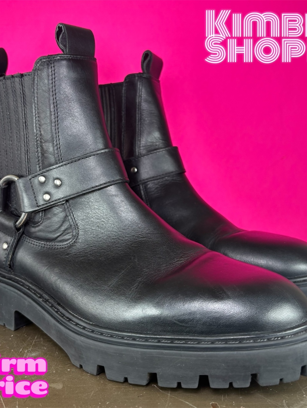 Zara Black Leather Harness Moto Lug Sole Chelsea Boot EU 39 US 8